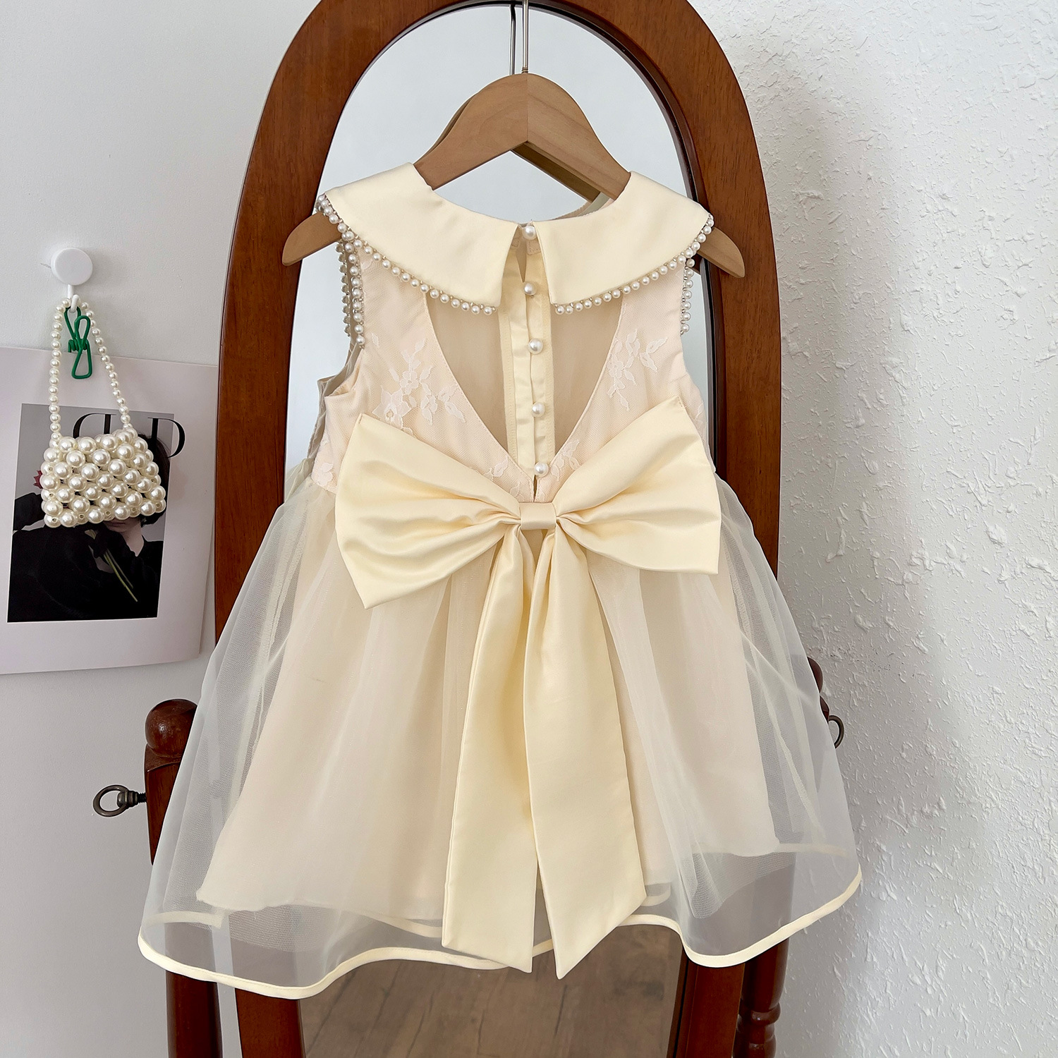 2025夏季新款韩版女童网纱甜美公主裙宝宝蝴蝶结爱心镂空连衣裙子