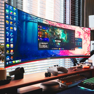 AOC带鱼屏4K显示器34英寸180Hz电竞游戏CU34G3X曲面240Hz电脑萤幕