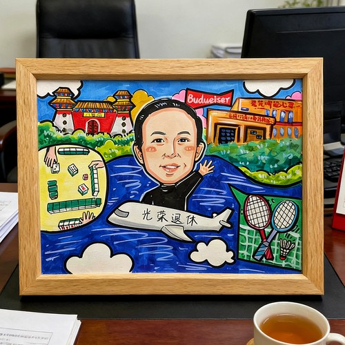 手绘定制公司集体画离职荣休领导礼品照片实木相框办公室 - 封面