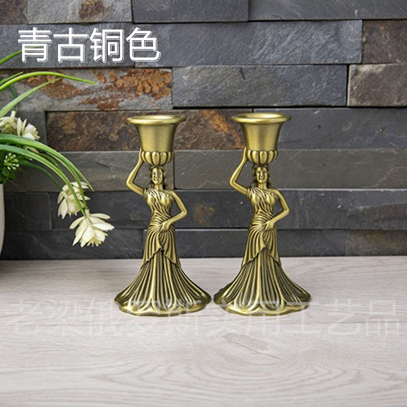 Z4特价俄罗斯锡金属桌面烛蜡台单头一对美女天使青古铜色欧式家居