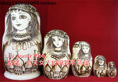特价 椴木 清仓Z2俄罗斯原产进口套娃5层戴帽美女城堡木质本色