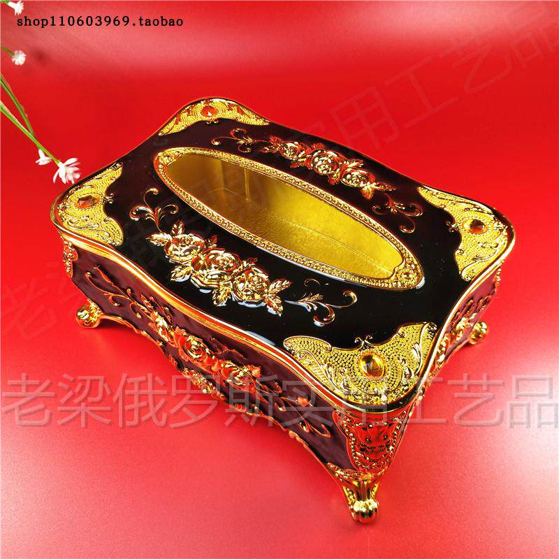 Z24新款特价俄罗斯银彩锡金属抽纸巾盒玫瑰花角小号金边黑色厚重