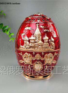 Z2特价俄罗斯锡金属牙签筒桶罐盒彩蛋形玫瑰金红色城堡玫瑰花厚重