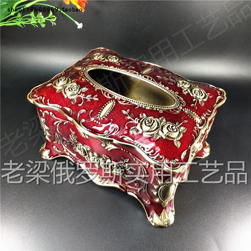 ZE-29特价俄罗斯锡金属抽纸巾盒B向日葵角小号青古铜深红色玫瑰花