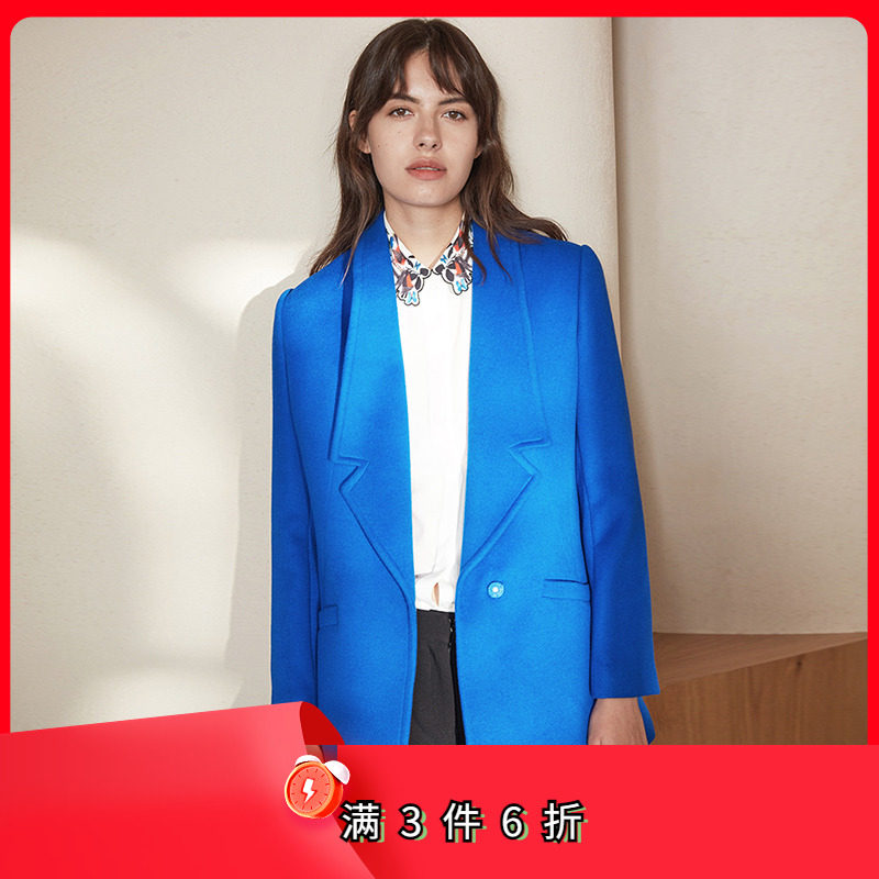 斯尔丽瑟俪冬季新品西装领一粒扣女士中长款毛呢外套