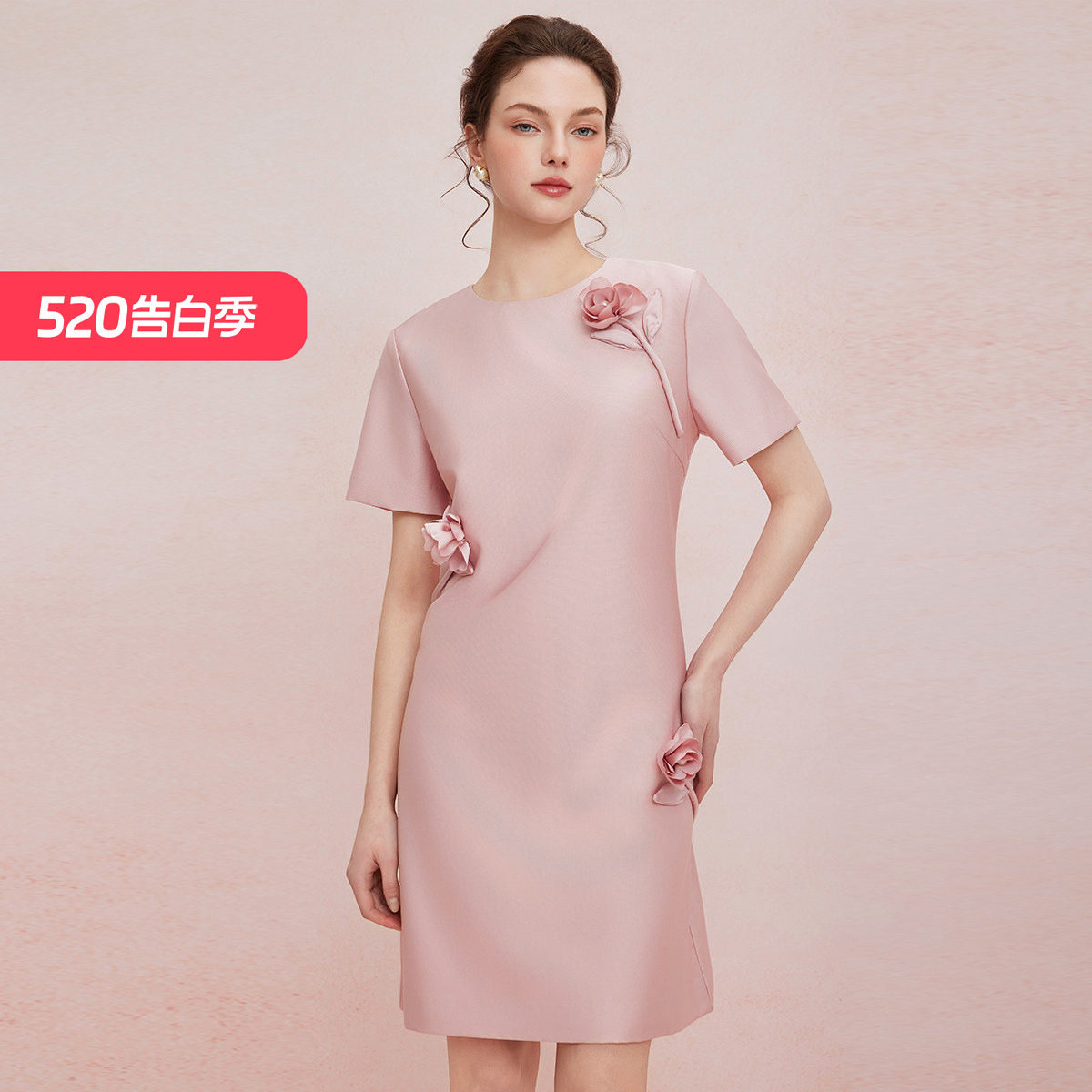 斯尔丽2025夏季新款立体盘花直身显瘦圆领宴会小礼服连衣裙