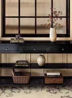 法式实木隔断黑色玄关台现代新古典多功能储物柜复古轻奢入户柜