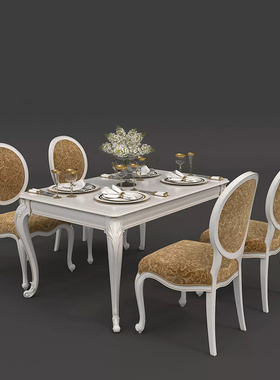 美式复古风高端别墅餐厅餐桌椅欧式地中海复古象牙白色实木餐椅