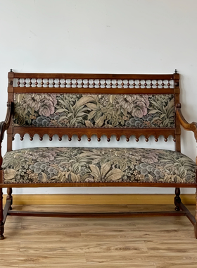 美式乡村实木雕花复古胡桃色中古雕花沙发影楼摄影民宿双人沙发