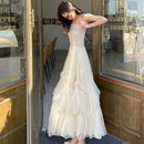 原创设计120多厘米长单穿打底显瘦显高超仙拼接网纱吊带连衣裙春