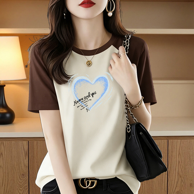 纯棉短袖T恤女时尚撞色大码上衣