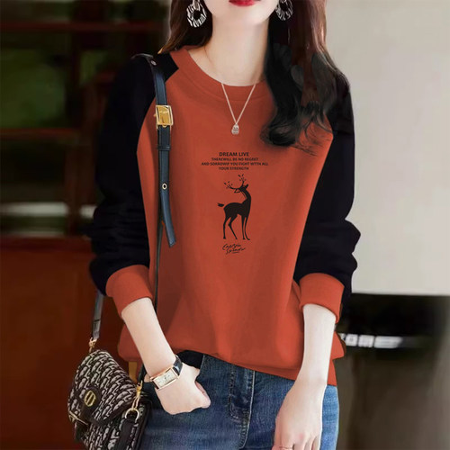 时尚印花纯棉卫衣女显瘦长袖上衣