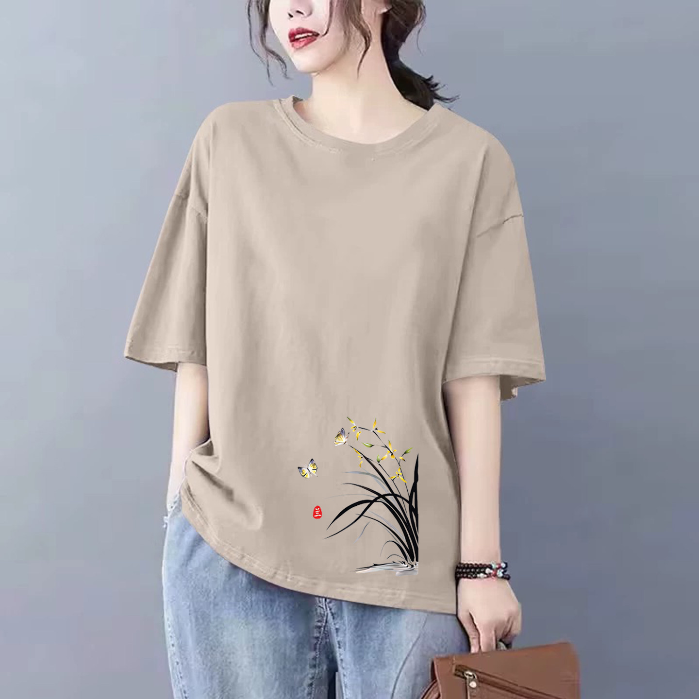 纯棉短袖T恤女宽松大码减龄上衣
