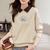 翻领纯棉上衣洋气打底衫 外贸原单女装 新款 长袖 POLO衫 卫衣女春秋季