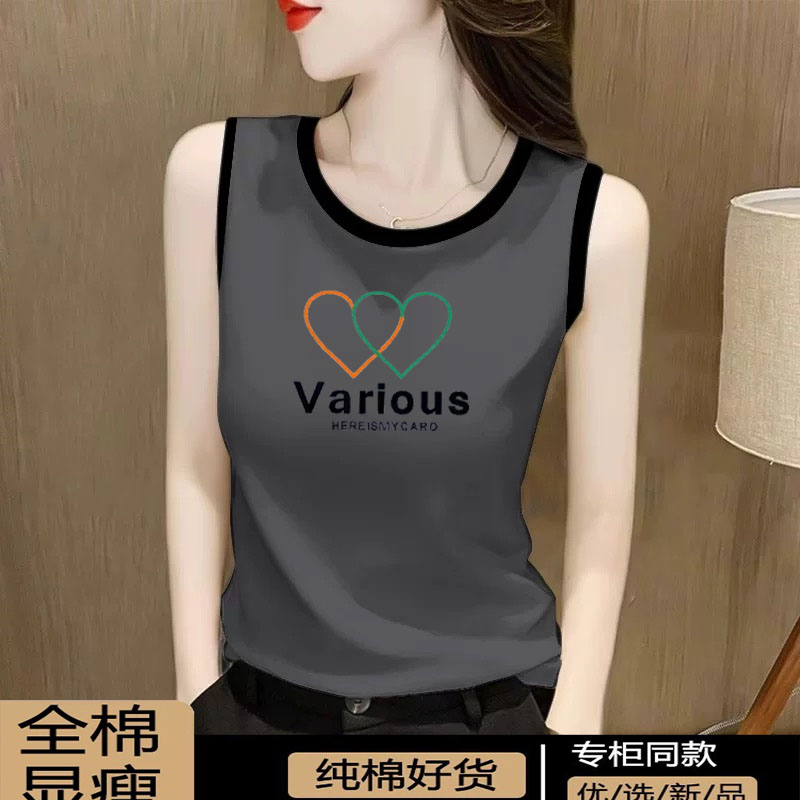 外贸正品折扣女装纯棉无袖上衣夏女士外穿吊带背心时尚内搭t恤衫