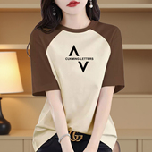 宽松洋气拼色半袖 休闲t恤女夏2025新款 上衣 纯棉短袖 外贸原单女装