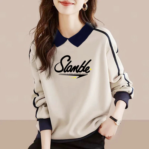 长袖卫衣女纯棉打底衫polo领上衣