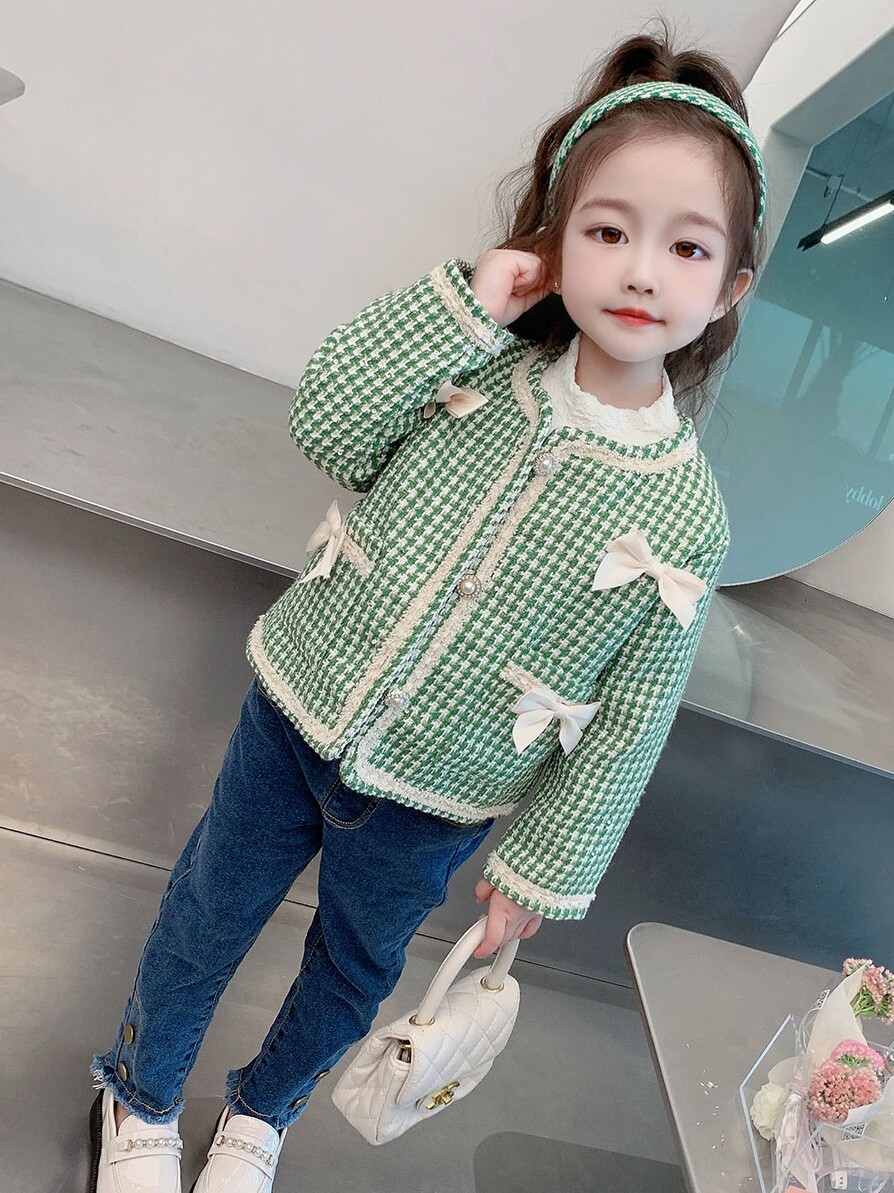 한국 아동복 봄 가을 한국식 여아용 작은 향기로운 모직 코트 레이스 기질 소녀의 외국 스타일 코트