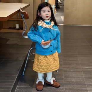 女童套装冬装新款女宝宝加厚毛衣开衫加棉短裙两件套儿童冬季洋气