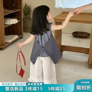 女童韩系穿搭格子吊带阔腿裤套装2026夏季新款儿童洋气超好看凉爽