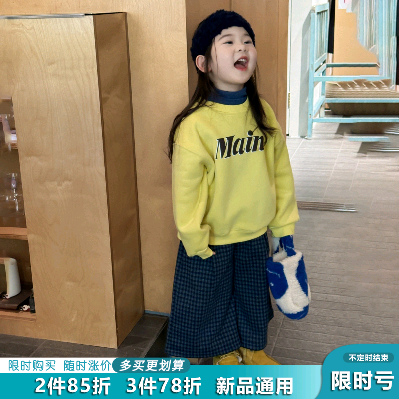 女童秋冬加绒卫衣套~打底衫+绒裤