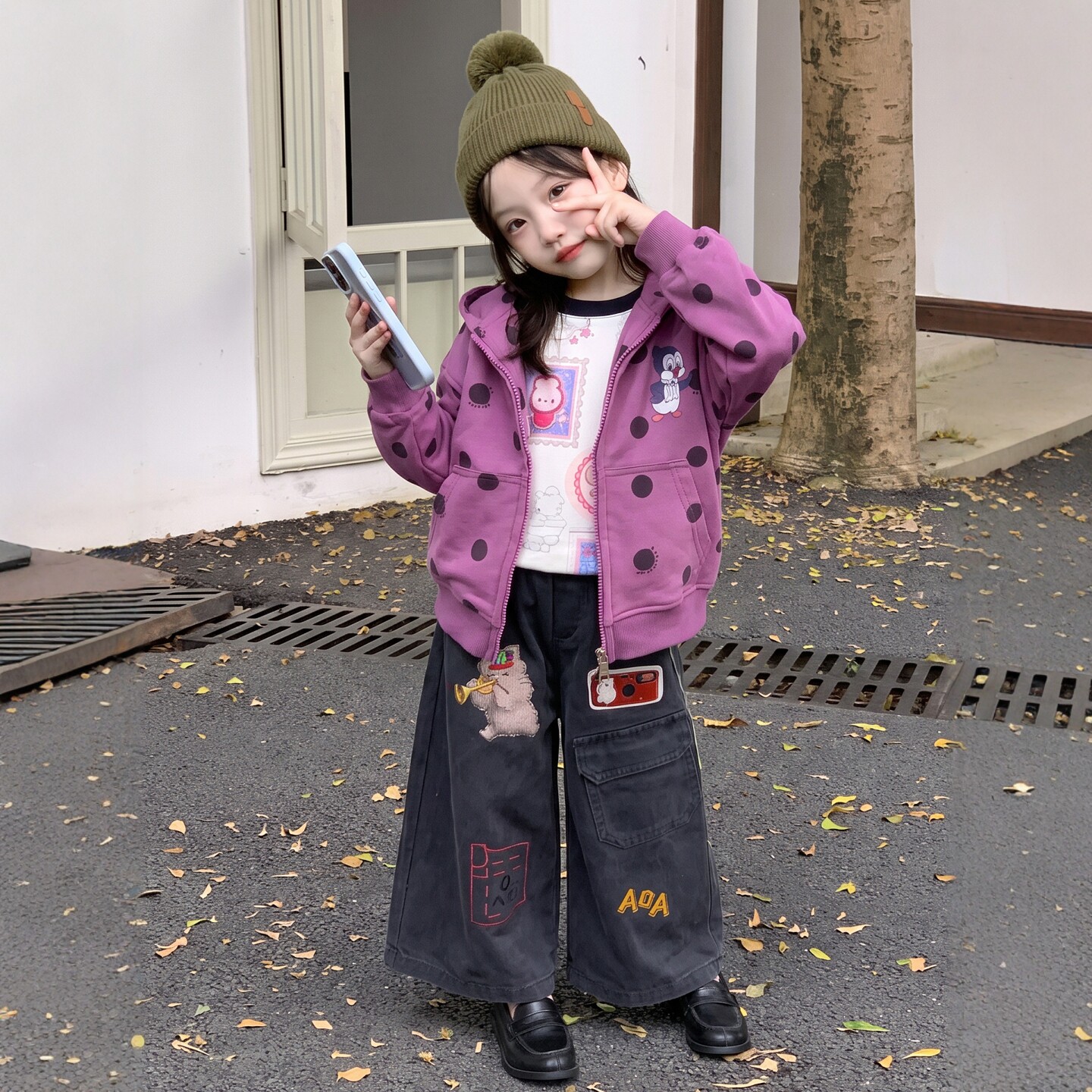女童连帽外套秋季2026新款儿童卫衣超好看波点长袖棒球服宝宝套装