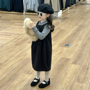 女童毛呢背心裙韩系秋装女宝宝洋气韩版毛线衫套装裙子儿童连衣裙