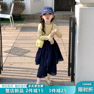 女童长袖T恤套装2026春装新款儿童巨好看洋气打底衫女孩时髦裤裙t