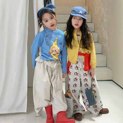 女童春秋卡通印花T恤针织开衫