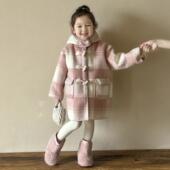 加绒加厚风衣女孩冬季 儿童长款 网红大衣 冬装 女童毛呢外套韩系新款