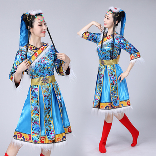 臧族服装成人女凤尾短款送头饰鞋套西藏少数民族舞台表演套装夏季