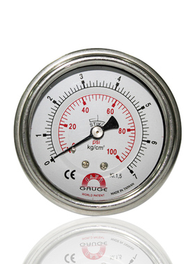 台湾华记压力表不锈钢压力表耐震充油压力表轴向YBN63Z 7kg 1/4PT