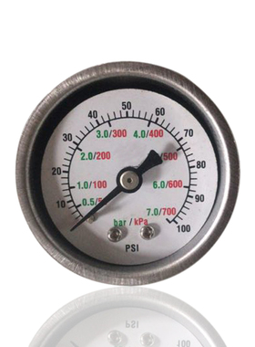 高仿德百世压力表铁壳带U夹子支架压力表Y40Z 7BAR 700KPA 100PSI