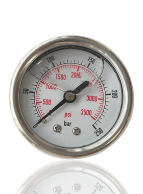 耐震高压表不锈钢压力表充油防震压力表轴向YBN50Z 250BAR工厂销