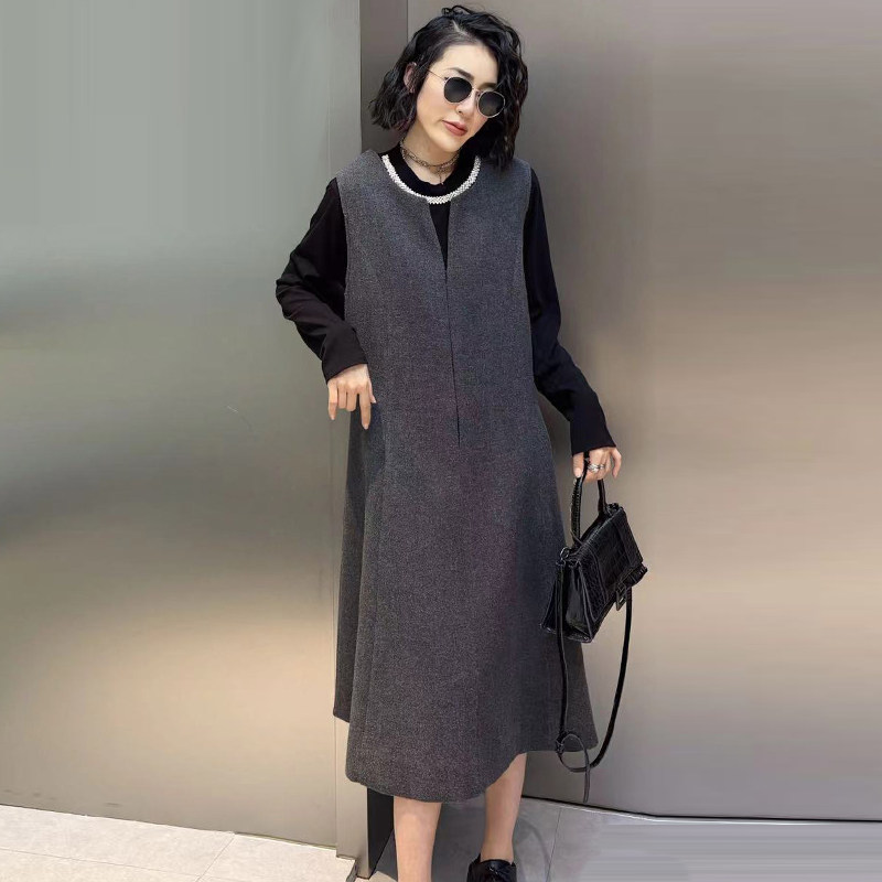 高级感简约坎肩连衣裙打底衫套装