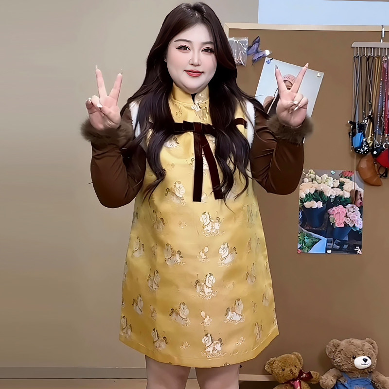 提花毛毛边马甲裙半高领打底衫胖mm2026春冬新款显瘦宽松大码女装,女装/女士精品,大码套装,淘宝优惠券,粉丝福利购,淘宝优惠卷