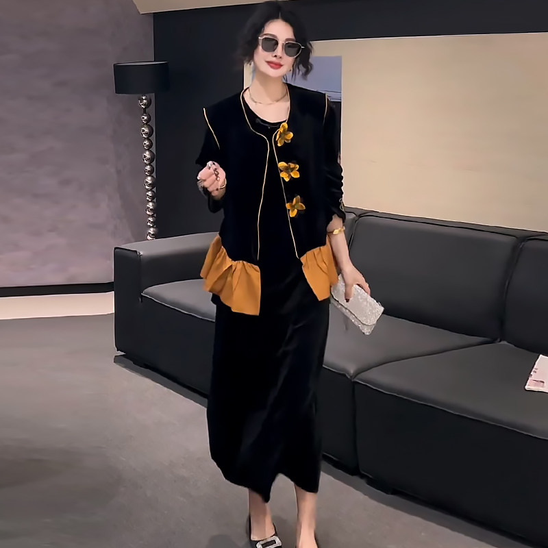 大码立体花坎肩马甲长袖打底衫半身裙套装胖mm2025秋季新显瘦女装,女装/女士精品,大码套装,淘宝优惠券,粉丝福利购,淘宝优惠卷