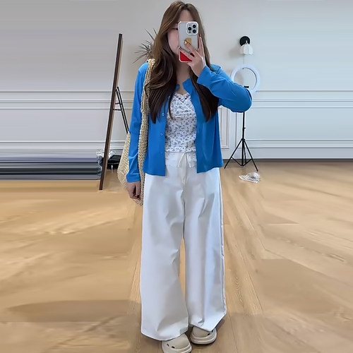 韩系碎花吊带背心开衫外披花边裤