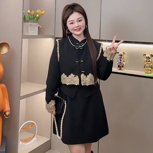 女装 显瘦宽松大码 新款 国风盘扣假两件旗袍连衣裙马甲胖mm2025冬季