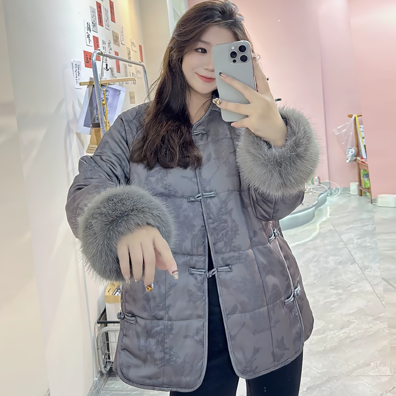 可拆卸毛袖刺绣棉服女保暖外套潮