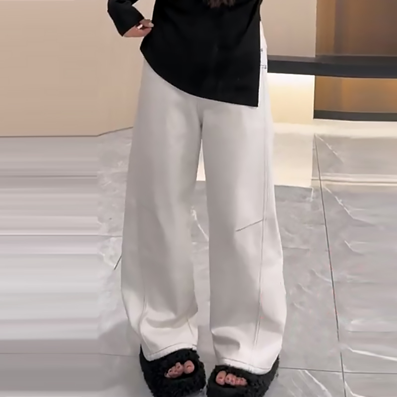 弹力高腰加绒牛仔弯刀裤休闲女裤