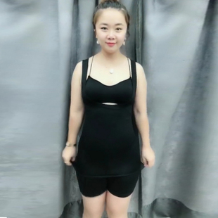 大码女装弹力收腹套装背带背心短裤修身显瘦两件套春冬新款胖妹妹