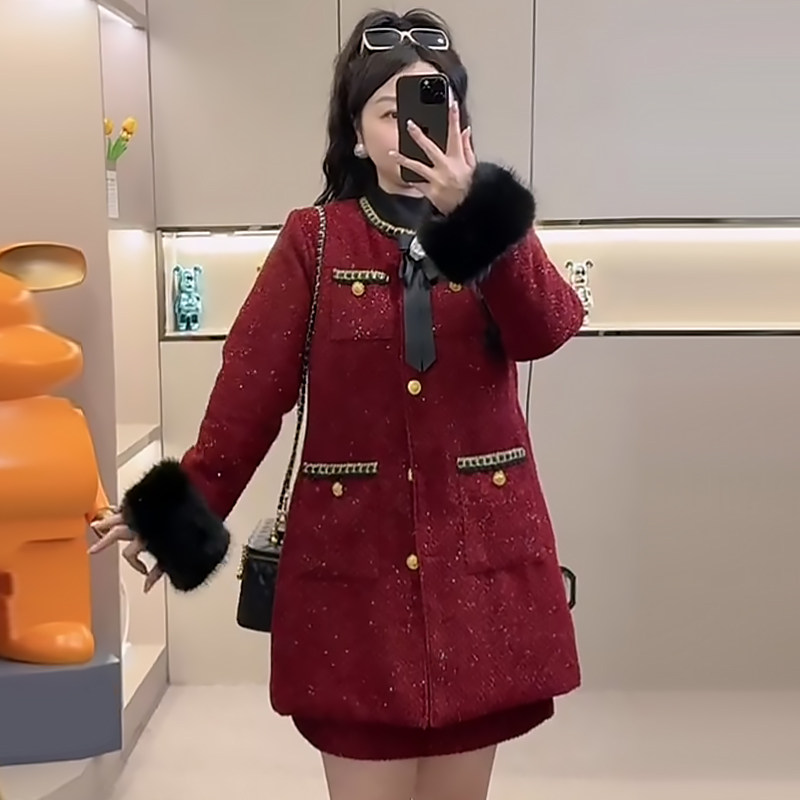 法式加棉外套半身裙气质两件套胖mm2026春冬新款显瘦宽松大码女装,女装/女士精品,大码套装,淘宝优惠券,粉丝福利购,淘宝优惠卷