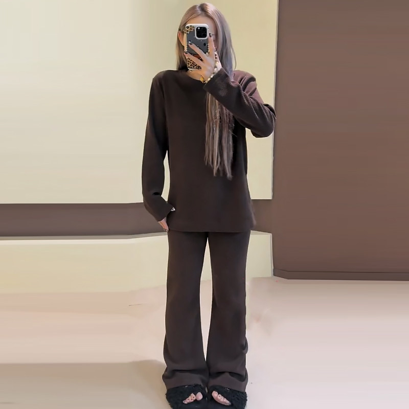 慵懒风纸片人加厚上衣裤子套装胖mm2025冬季新款显瘦宽松大码女装,女装/女士精品,大码套装,淘宝优惠券,粉丝福利购,淘宝优惠卷