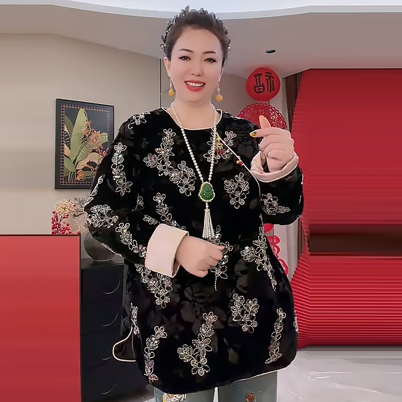 新中式刺绣花朵国风衫气质上衣胖mm2026春冬新款宽松大码显瘦女装,女装/女士精品,大码内搭,淘宝优惠券,粉丝福利购,淘宝优惠卷