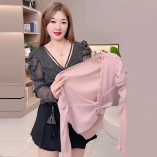 胖mm2026春季 打底衫 新款 宽松大码 法式 显瘦女装 蝴蝶结上衣休闲长袖