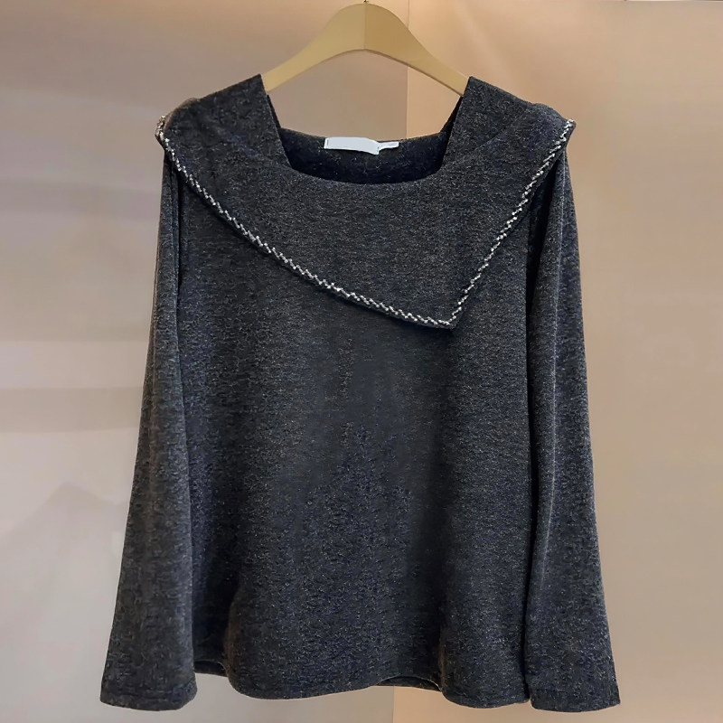 休闲打底衫烫钻方领纯色长袖上衣胖mm2026春冬款宽松大码显瘦女装,女装/女士精品,大码内搭,淘宝优惠券,粉丝福利购,淘宝优惠卷