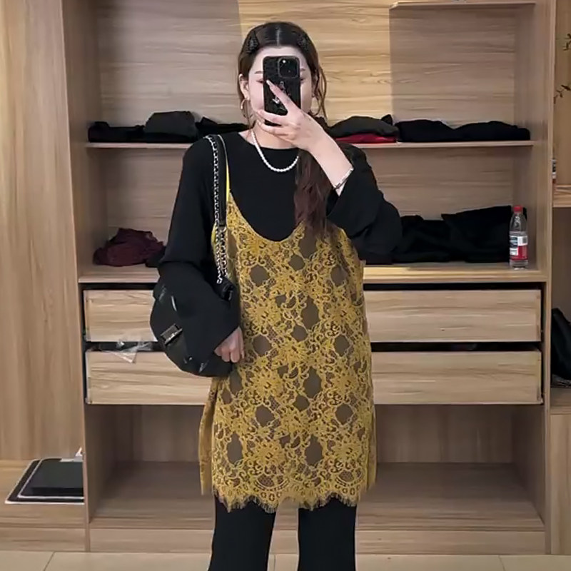 韩系纯色打底衫叠穿吊带蕾丝背心胖mm2026春冬新显瘦宽松大码女装,女装/女士精品,大码套装,淘宝优惠券,粉丝福利购,淘宝优惠卷