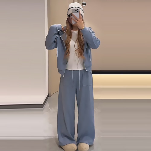 韩系连帽抽绳卫衣外套休闲卫裤女