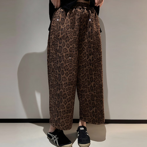 大码豹纹高腰女裤韩版百搭休闲裤